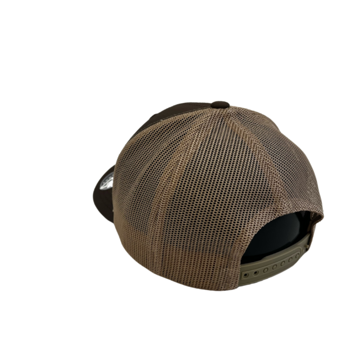 back view of structured, mid profile adjustable hat. khaki plastic, snap back closure