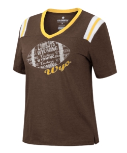 Wyoming Cowboys Women’s Football S/S Tee – Brown/Gold