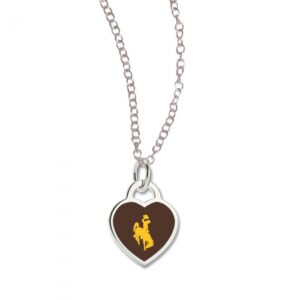 brown heart charm outlined in silver with gold bucking horse in center, attached to silver chain