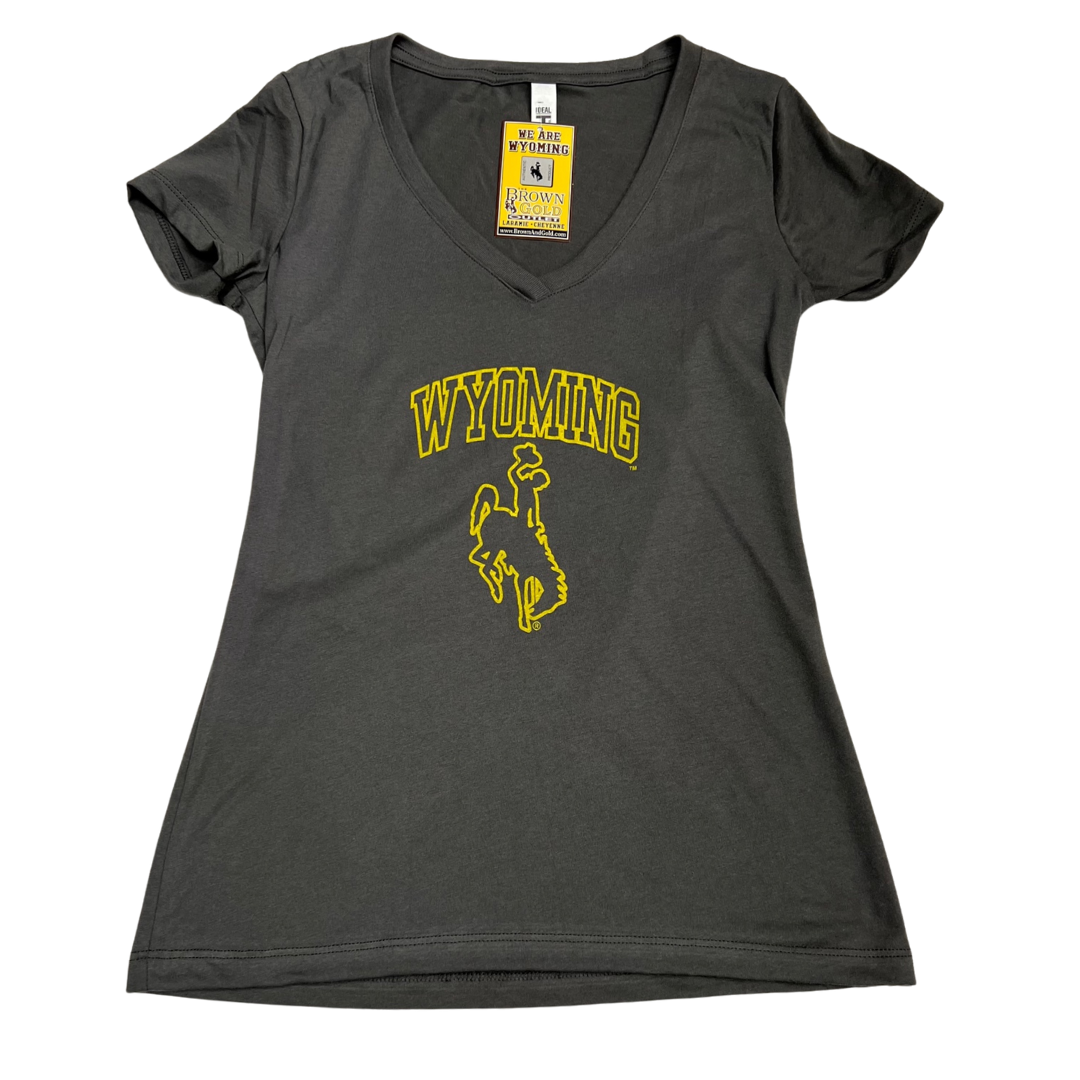 Wyoming Cowboys Lana Oversized V-Neck Tee - Grey/Brown