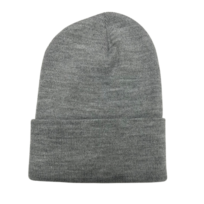 back of heather grey knit beanie with cuff