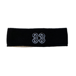 Adidas black head band with number 33 embroidered in white outline in middle front