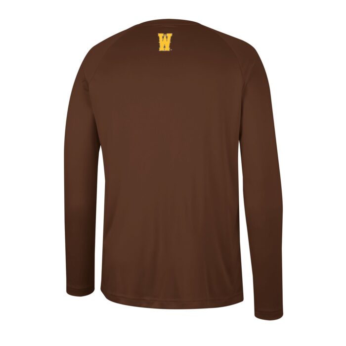 back of brown long sleeve tee, design is gold letter W in top center of back