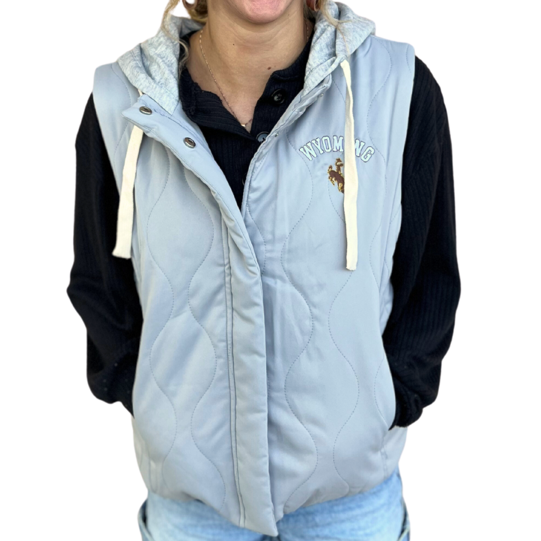 Wyoming Cowboys Women's Velour Hooded Vest - Grey