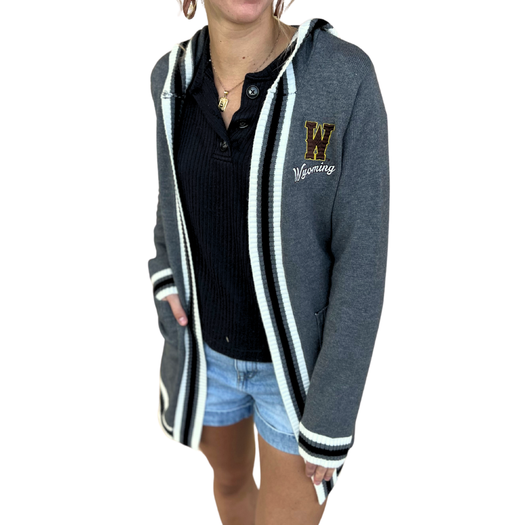 Wyoming Cowboys Women's Drop Shoulder Pullover - Charcoal/White