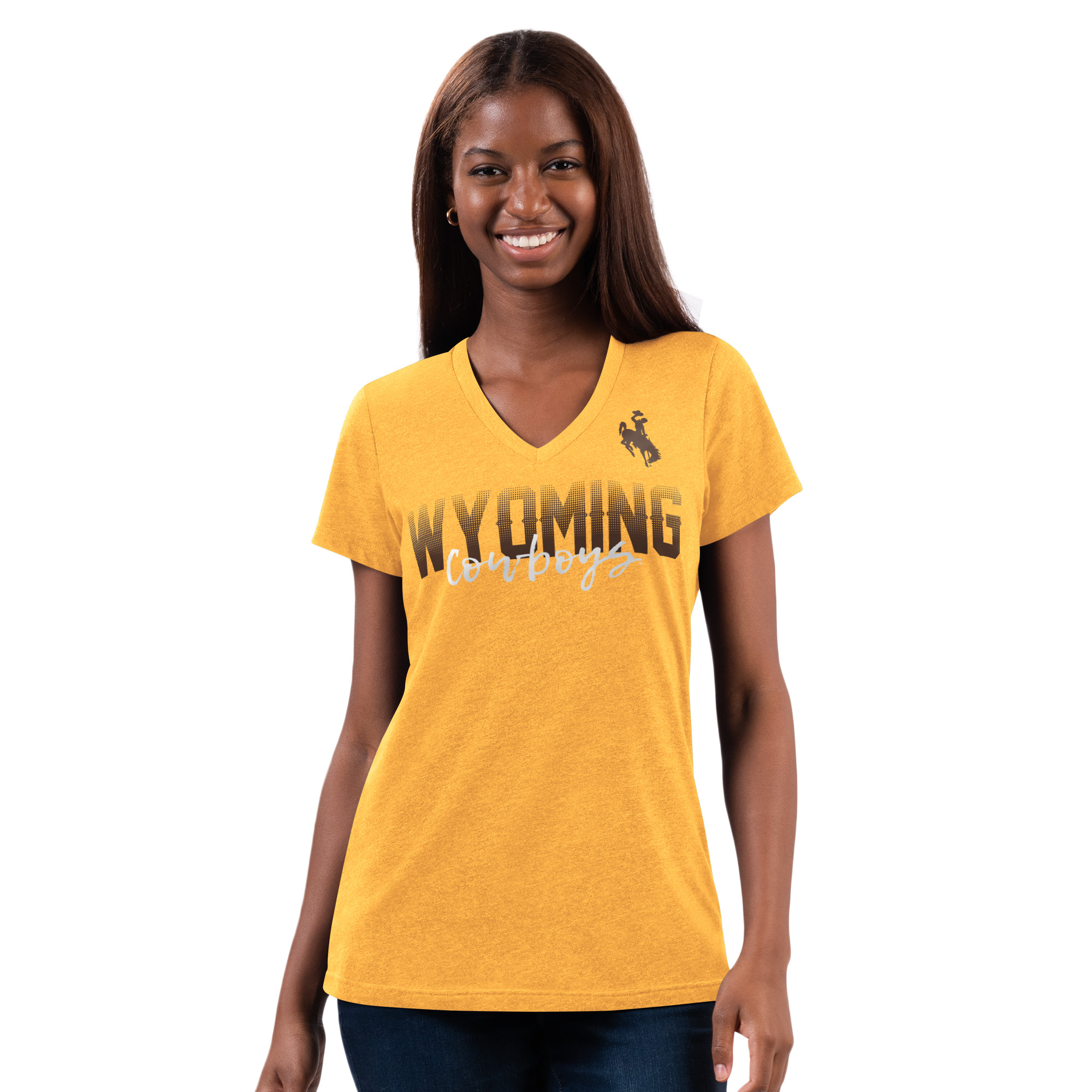 Wyoming Cowboys Women's S/S Ringer Tee - White/Gold