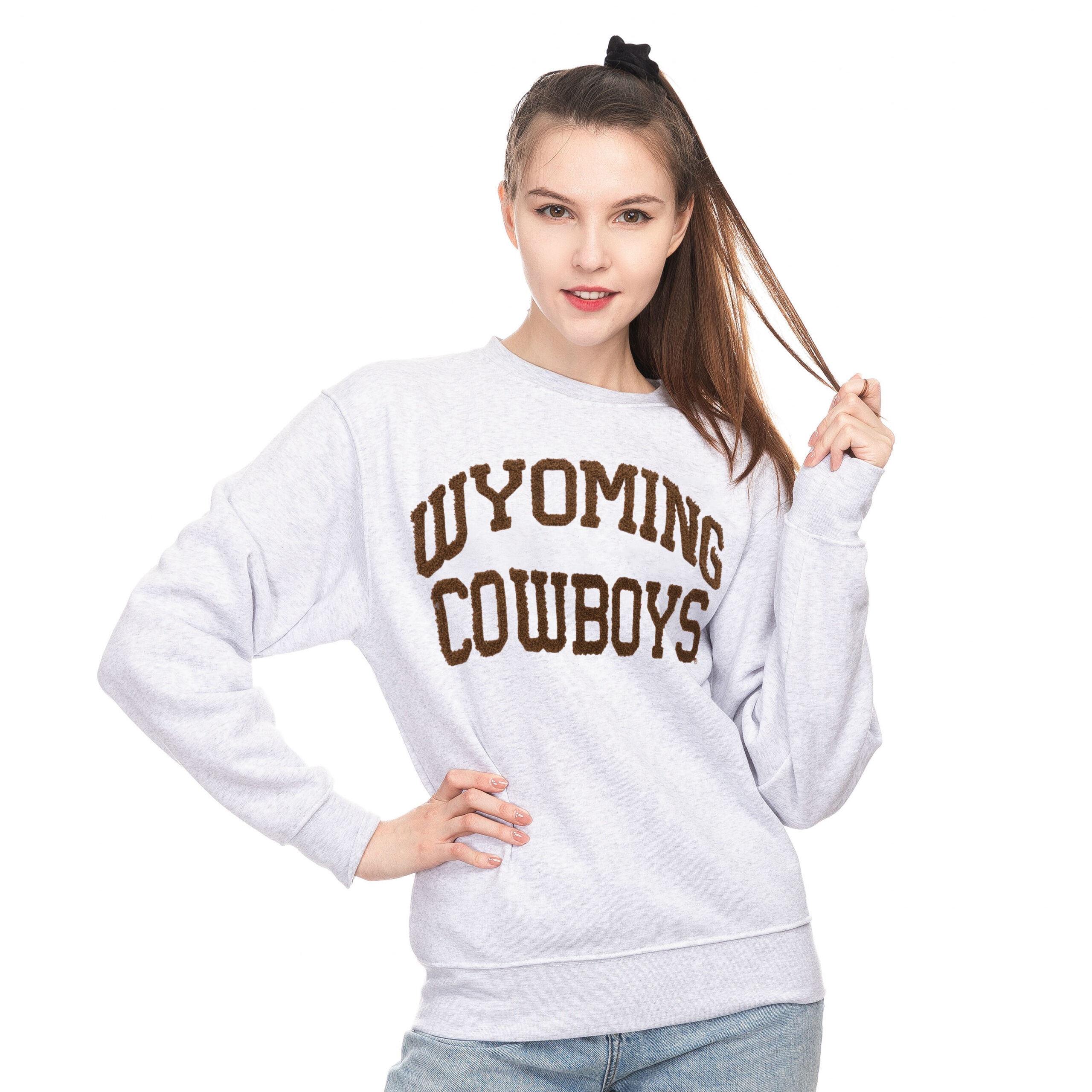 Wyoming Cowboys Women's Chenille Crew - Ash