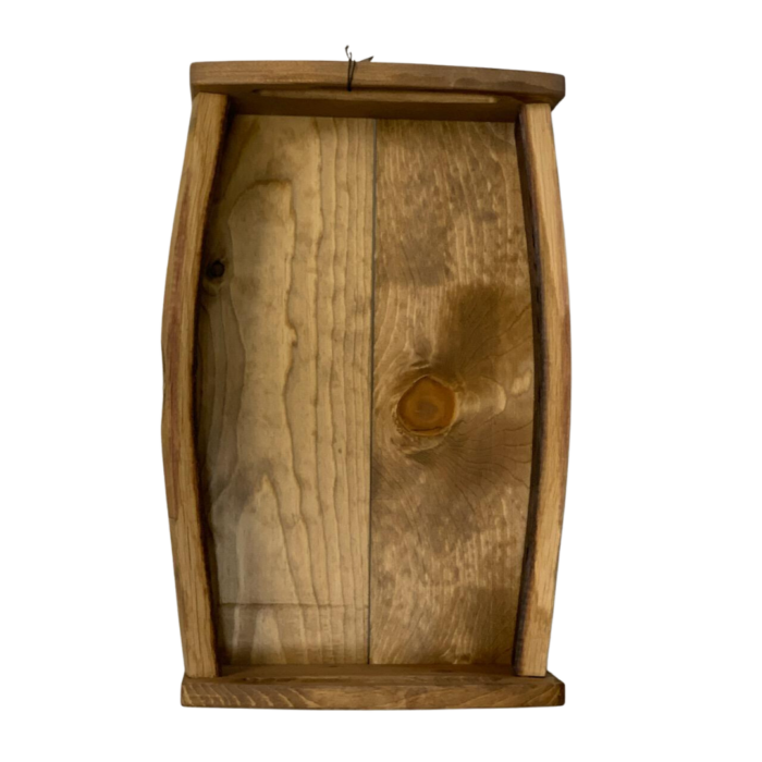 Wooden barrel serving tray, top view