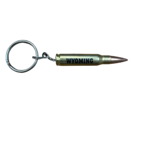 Bullet keychain, design is word Wyoming along side of bullet