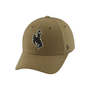 Light brown hat, design is brown bucking horse white outline centered on hat