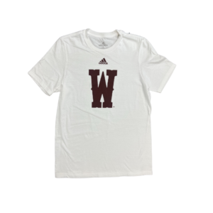 Adidas white tee, design is brown W centered on shirt