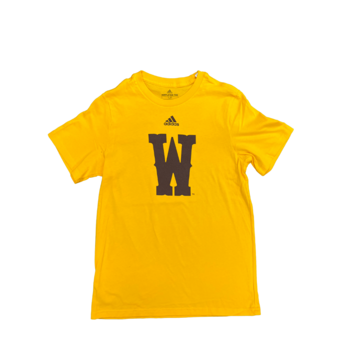 Adidas gold tee, design is brown W centered on shirt