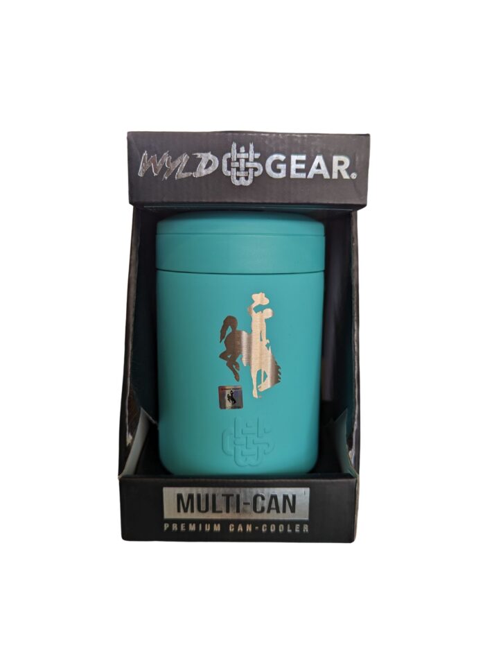 12 ounce multi-can tumbler in color teal. etched bucking horse on front.