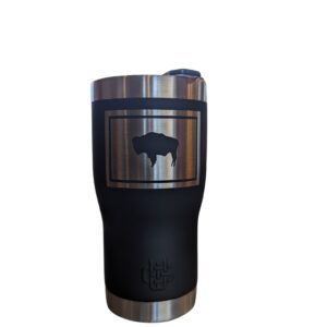 Black 20-ounce tumbler bottle with etched state flag on front.
