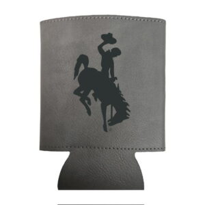 Grey, leather can cooler with black bucking horse