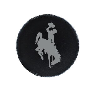 black slate magnet with grey bucking horse in center.