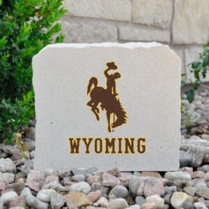 square stone with brown bucking horse with gold outline with wyoming under in brown with gold outline