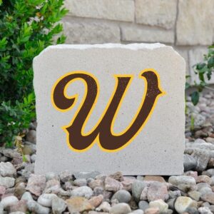 Square stone with a script W in brown with gold outline