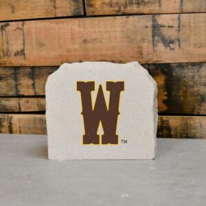 6x5 inch stone with W on front in brown with gold outline
