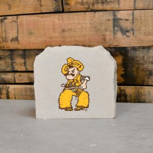6x5 inch stone with pistol pete on front is gold and brown