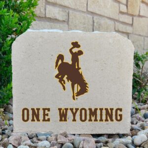 11x9 inch concrete stone with bucking horse at top and one Wyoming at bottom. all text is brown with gold outline