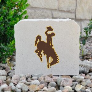 8x7 inch concrete stone with brown bucking horse on front with gold outline.