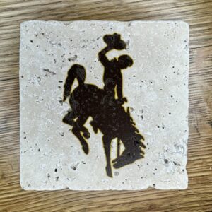 4x4 inch coaster with bucking horse in brown with gold outline