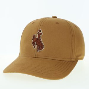 Tan/Brown adjustable hat. Brown bucking horse with white outline on front. Snap closure.