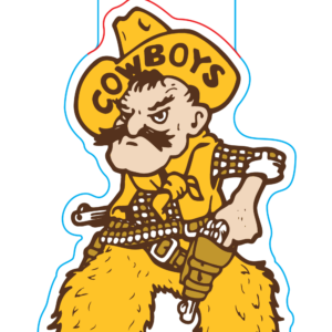 three by four pistol pete color decal. Pete is gold brown and tan