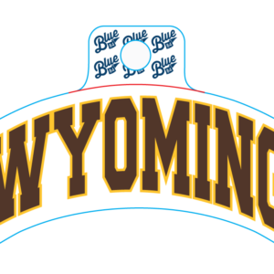 small decal with Arced wyoming in brown with gold outline