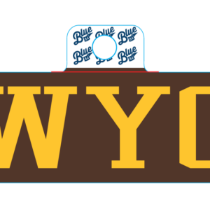 one by three decal with WYO in gold in center and brown background