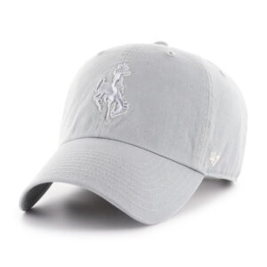 Off white adjustable hat with white embroidered bucking horse on front.