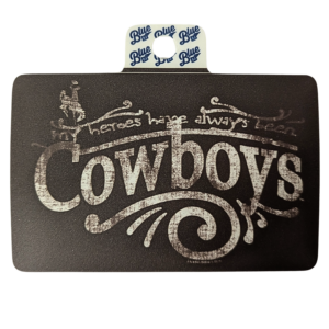 brown vinyl decal with cowboys center and flowy designs throughout