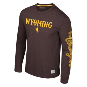 Brown long sleeve tee with gold wyoming across chest and snake design on left arm