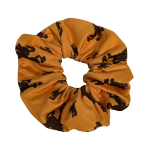 gold scrunchie with brown bucking horse scattered throughout