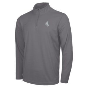 grey quarter zip with nike swoosh in grey on right chest and silver bucking horse on left chest