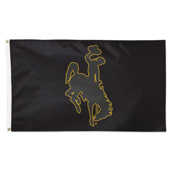 black 3x5 flag with grey bucking horse with gold outline