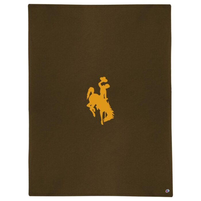 brown t-shirt blanket with gold bucking horse in center