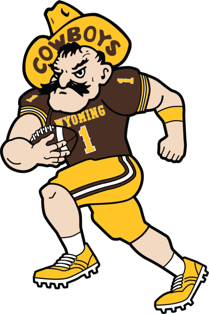 in color, brown and gold, 6 inch pistol pete decal with pete playing football