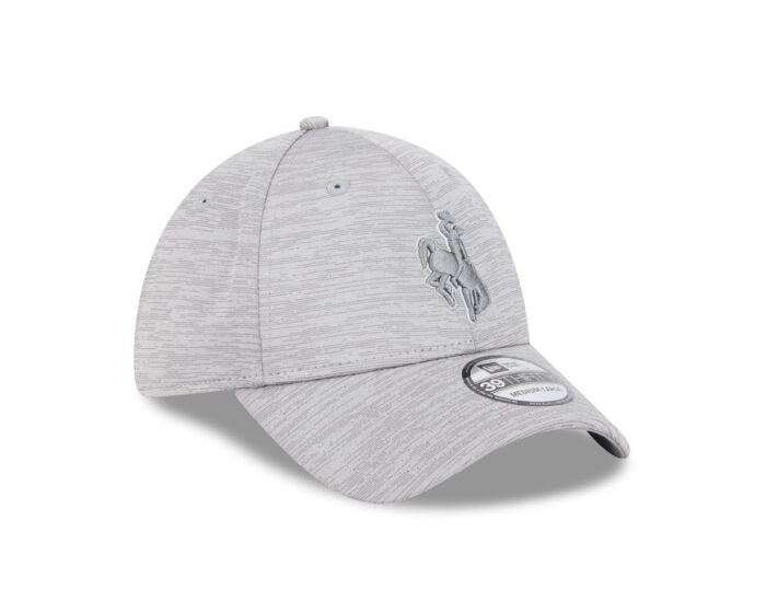 grey flex fit hat with silver embroidered bucking horse on front