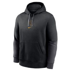 youth black hooded sweatshirt with small brown bucking horse center chest with gold nike swoosh