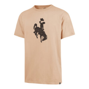 tan short sleeve tee with large brown, distressed, bucking horse center chest