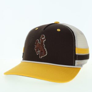 brown gold and white semi structured hat with brown bucking horse on front