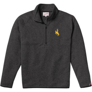 Grey/Brown midweight quarter zip jacket. Fleece with gold embroidered bucking horse on left chest