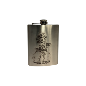 stainless steel flask with etched pistol pete on front