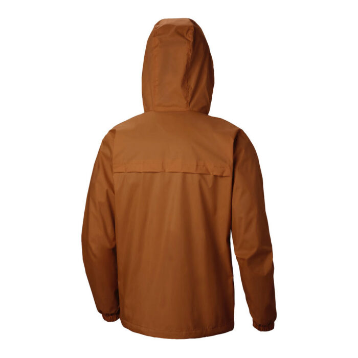 back of rust full zip jacket. breathable area between shoulders