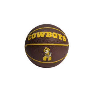 brown basketball with in color pistol pete on one side and cowboys in solid gold on the other