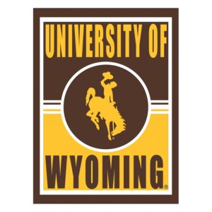 15.5 inch by 11.5 inch gold, brown, and white, metal wall sign, university of b/h wyoming design covering top to bottom
