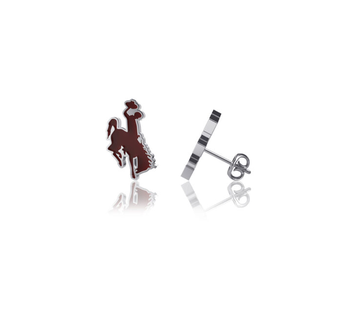 silver and brown bucking horse stud earrings