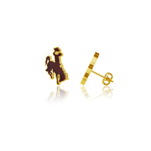 gold and brown bucking horse stud earrings. inside of earring is brown and the rest is gold